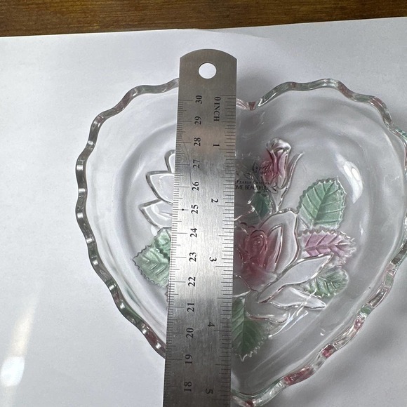 Home Beautiful Dish Japan VTG Crystal Floral Heart  Embossed‎ Rose Serve Candy - Picture 5 of 6